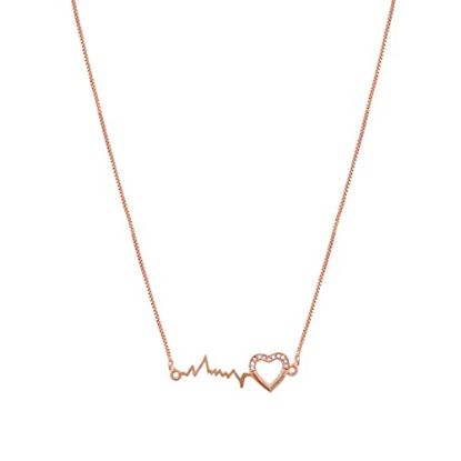 Picture of Brado Jewellery Rose Gold Plated American Diamond Heart Beat Necklace Chain for Women and Girl