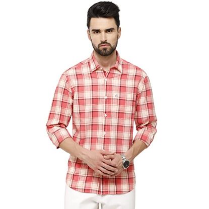 Picture of CAVALLO by Linen Club Red Checked Regular Fit Casual Shirt