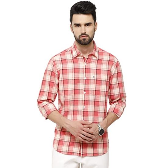 Picture of CAVALLO by Linen Club Red Checked Regular Fit Casual Shirt