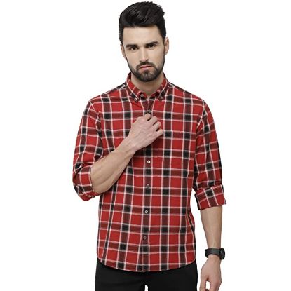 Picture of CAVALLO by Linen Club Red Checked Regular Fit Casual Shirt