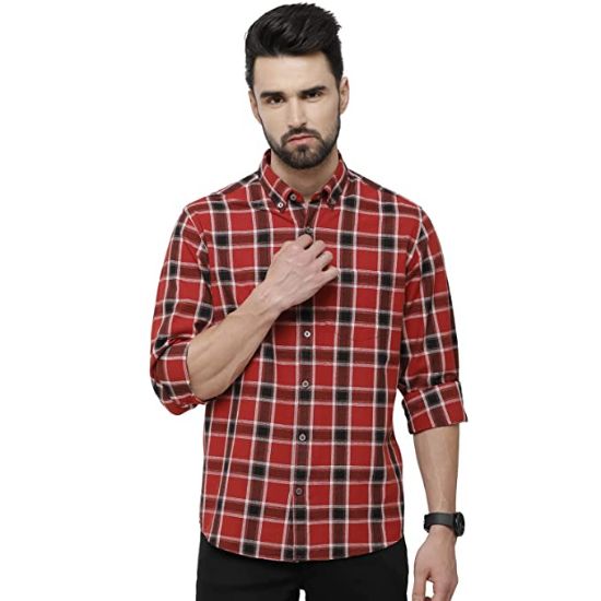 Picture of CAVALLO by Linen Club Red Checked Regular Fit Casual Shirt