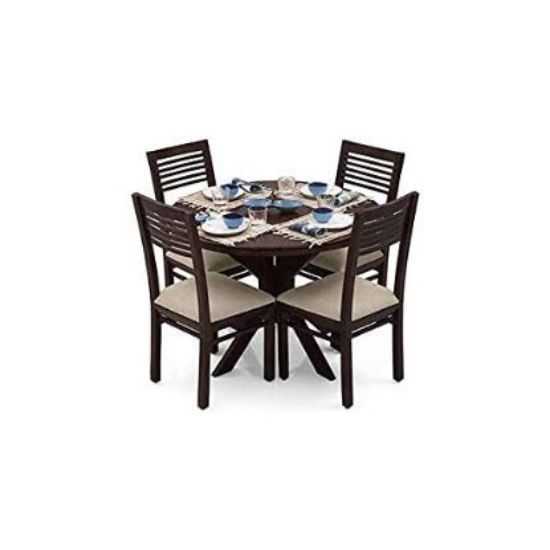 Picture of Krishna Wood Decor Solid Sheesham Teak Wood Round Dining Table 4 Seater with Chairs Sets