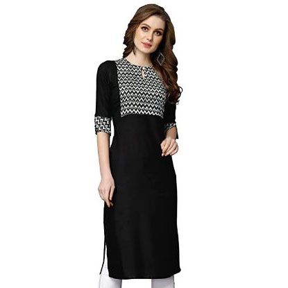 Picture of SIRIL Women's Rayon Foil Print Straight Kurta